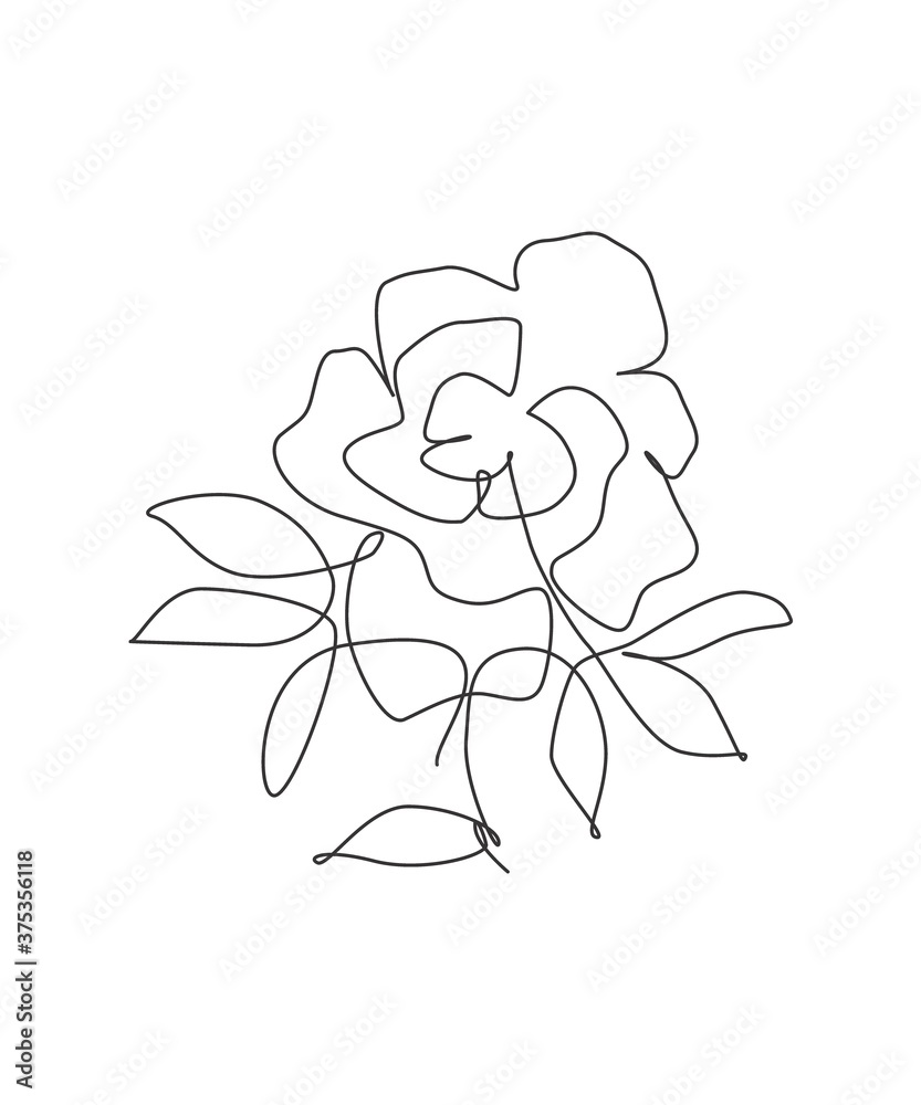 One single line drawing beauty rose flower vector illustration. Minimal tropical floral style, love romantic concept for poster, wall decor print. Modern continuous line graphic draw design