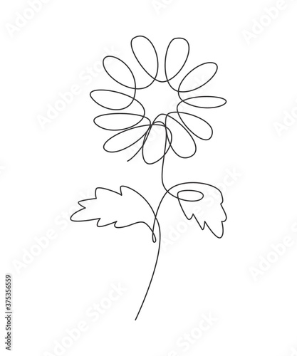 Single continuous line drawing minimalist beauty sunflower. Floral concept for posters, wall art, tote bag, mobile case, t-shirt print. Trendy one line draw design vector graphic illustration