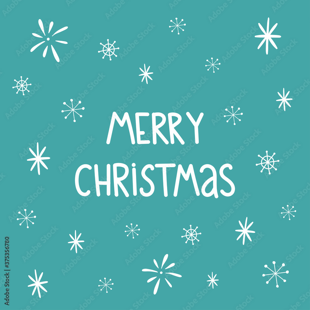 Cute Christmas greeting card with with lettering Merry Christmas and snowflakes. Vector Christmas illustration.