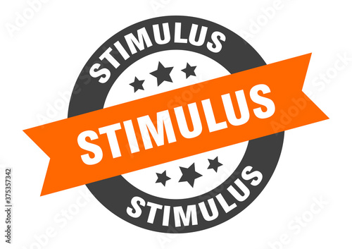 stimulus sign. round ribbon sticker. isolated tag