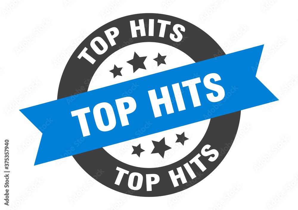 Fototapeta premium top hits sign. round ribbon sticker. isolated tag