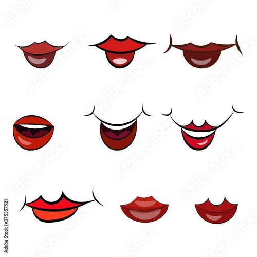 Vector hand drawn fanny cartoon mouth set for character expression