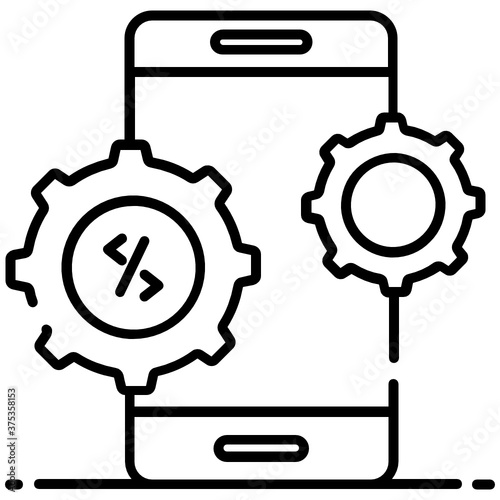  Gear with mobile phone, design of app development icon 