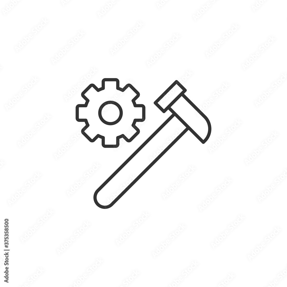Hammer and gear icon. Settings symbol modern, simple, vector, icon for website design, mobile app, ui. Vector Illustration Hammer and gear icon. Settings symbol modern, simple, vector, icon for website design, mobile app, ui. Vector Illustration
