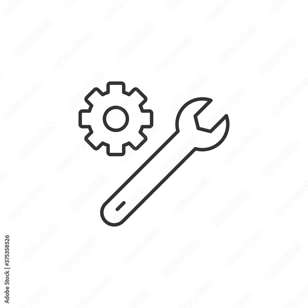 Wrench and gear icon. Settings symbol modern, simple, vector, icon for website design, mobile app, ui. Vector Illustration Wrench and gear icon. Settings symbol modern, simple, vector, icon for website design, mobile app, ui. Vector Illustration