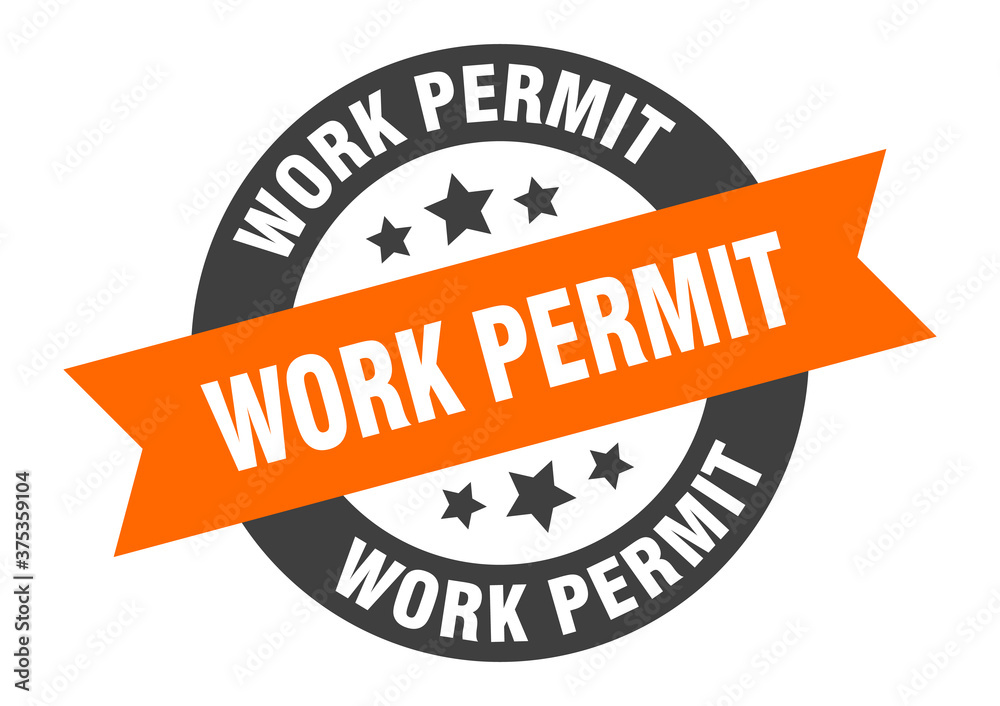 Fototapeta premium work permit sign. round ribbon sticker. isolated tag