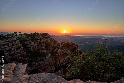 Beautiful dawn at the garbi viewpoint, rodeno stone mountain in Valencia Spain photo