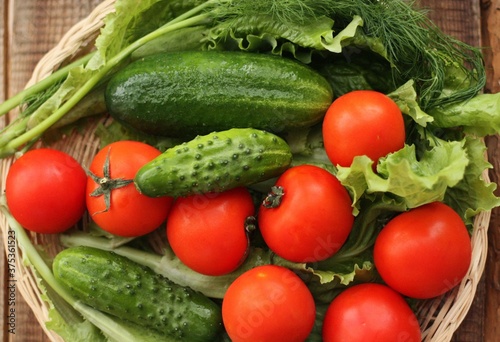 Cucumbers tomatoes and dill for salad macro 