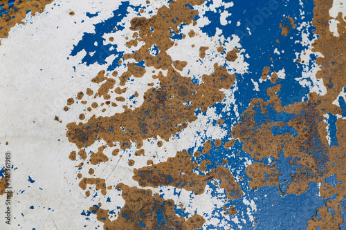 Muster aus abgebröckelte Farbe blau, weiß braun, auf einer Metalloberfläche (Textur)