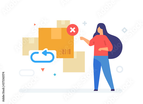 return of goods by mail illustration. Smartphones tablets user interface online shopping. Flat illustration Icons infographics. Landing page site print poster.
