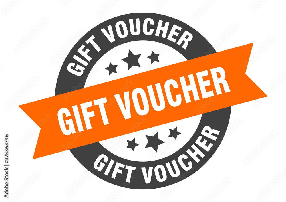 Fototapeta premium gift voucher sign. round ribbon sticker. isolated tag