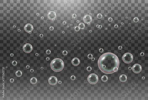 Air soap bubbles on a transparent background .Vector illustration of bulbs.
