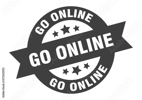 go online sign. round ribbon sticker. isolated tag