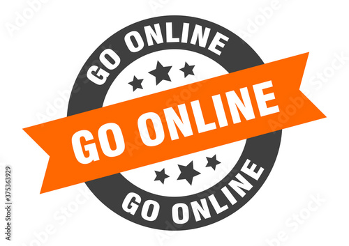 go online sign. round ribbon sticker. isolated tag