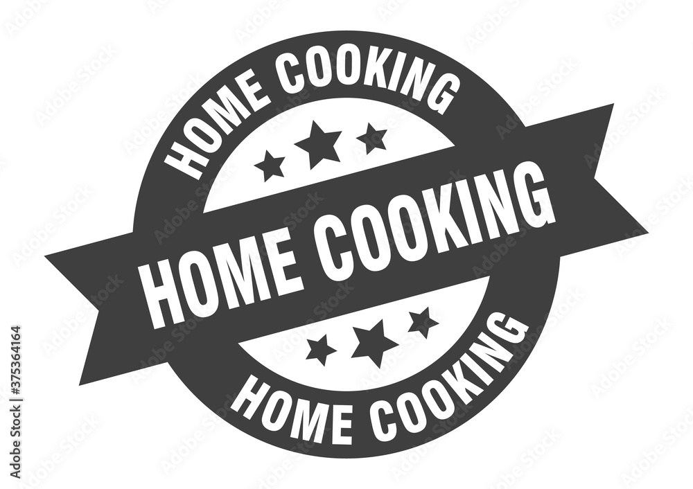 Obraz premium home cooking sign. round ribbon sticker. isolated tag
