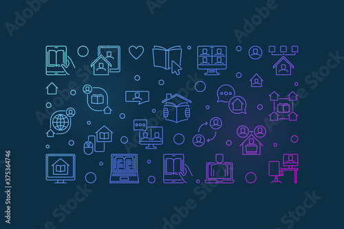 Distance Education vector colorful concept horizontal banner or illustration on dark background