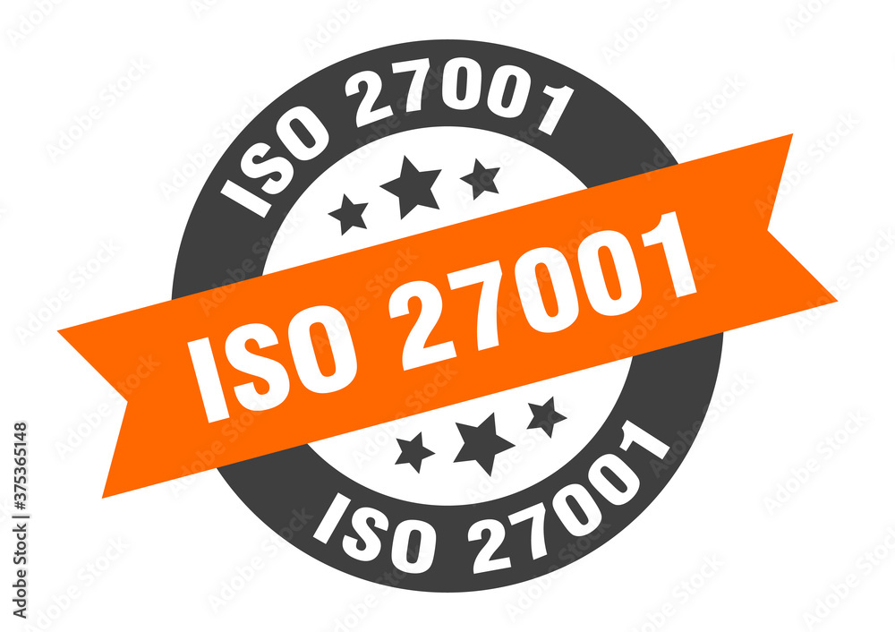 Fototapeta premium iso 27001 sign. round ribbon sticker. isolated tag