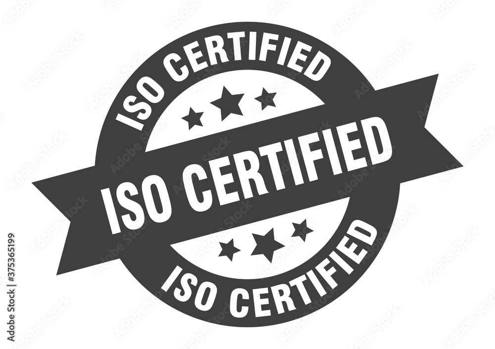 Obraz premium iso certified sign. round ribbon sticker. isolated tag