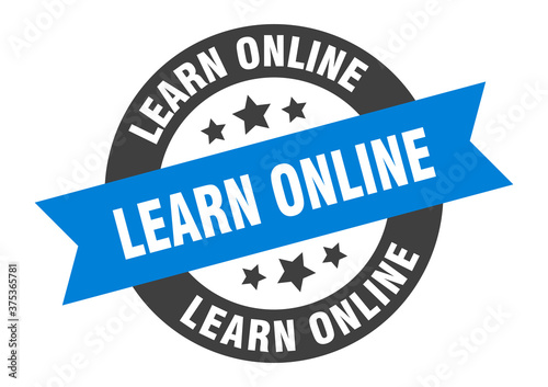 learn online sign. round ribbon sticker. isolated tag