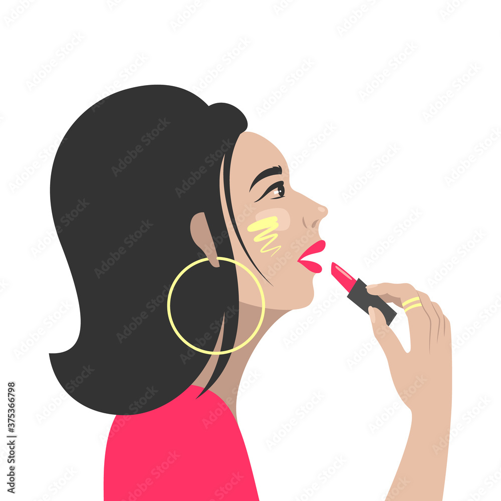 Vector bright illustration of a woman who doing makeup with lipstick Vector bright illustration of a woman who doing makeup with lipstick
