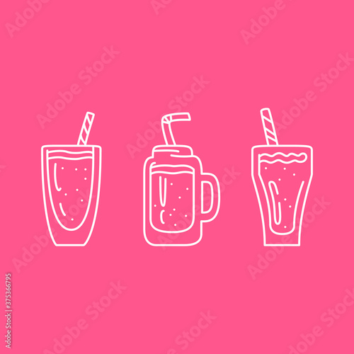 Vector illustration of three different glasses of smoothies