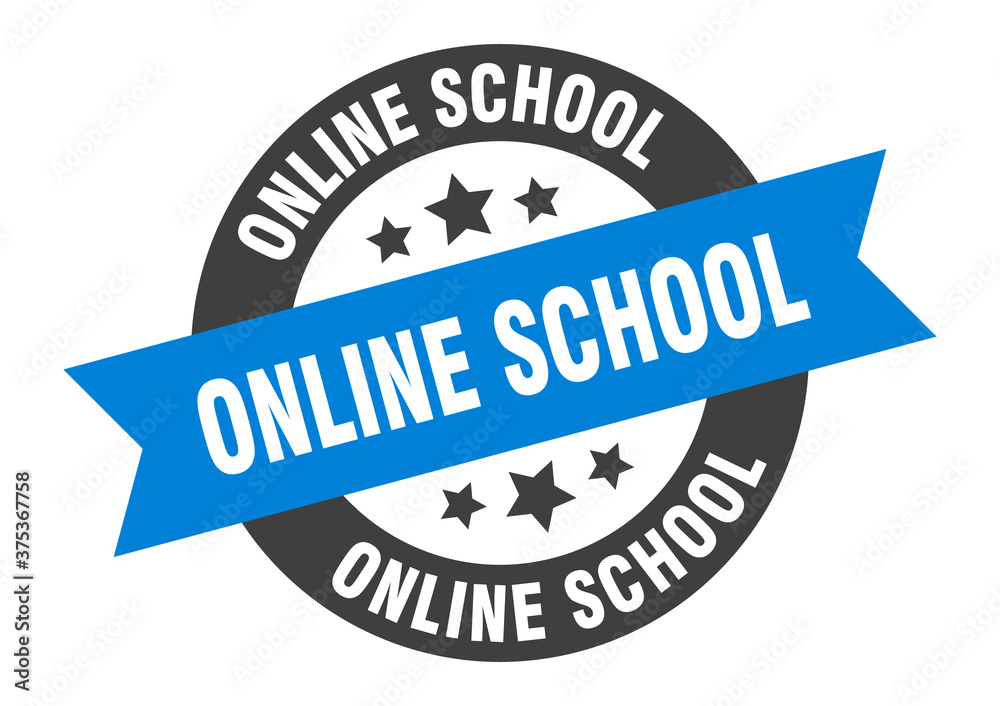 Fototapeta premium online school sign. round ribbon sticker. isolated tag