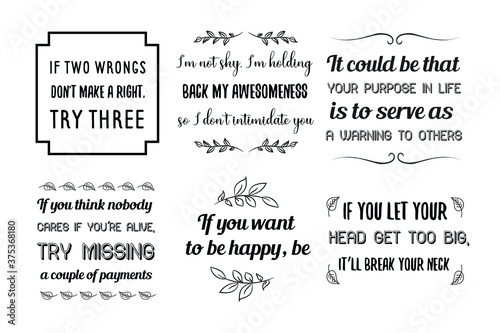 Vector set of positive, funny and humor quotes 