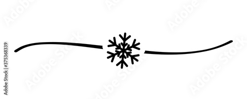 Hand drawn shape snowflake with cute sketch line, divider shape. Elegant vector calligraphy snow sign concept for holiday card, poster or banner design