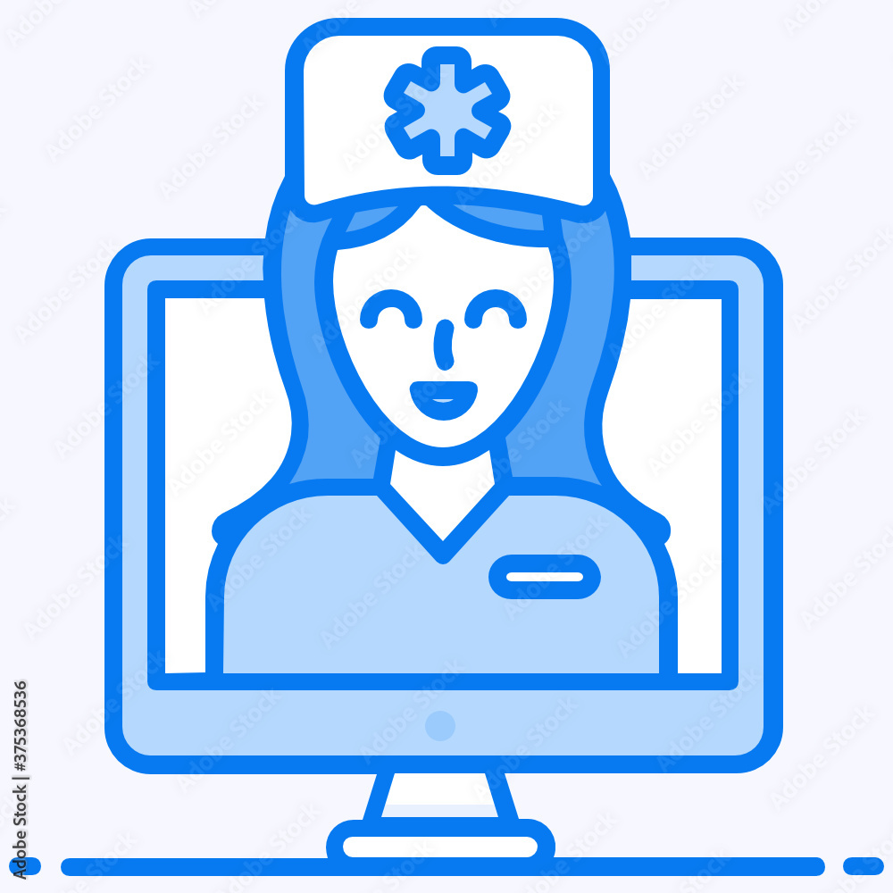 Lady doctor inside monitor, online doctor icon
Lady doctor inside monitor, online doctor icon