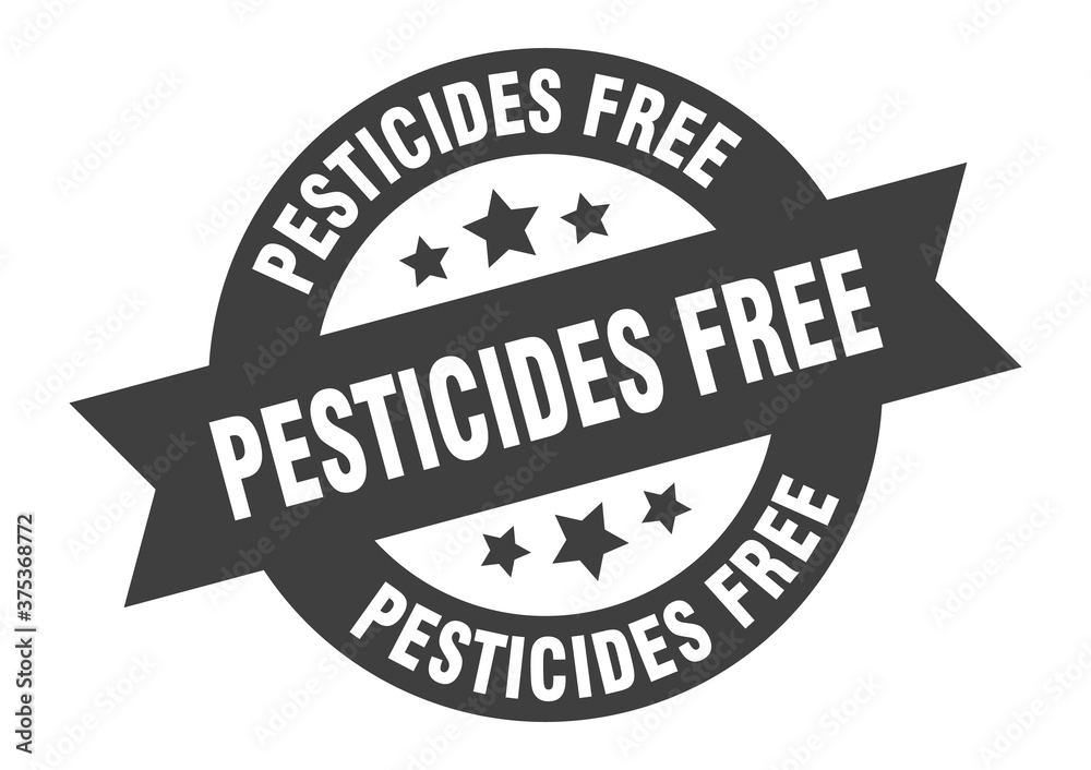 pesticides free sign. round ribbon sticker. isolated tag