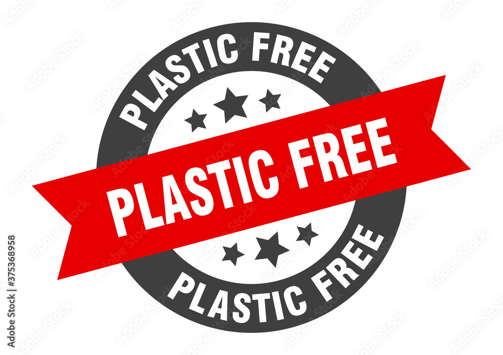 Fototapeta premium plastic free sign. round ribbon sticker. isolated tag