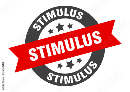 stimulus sign. round ribbon sticker. isolated tag