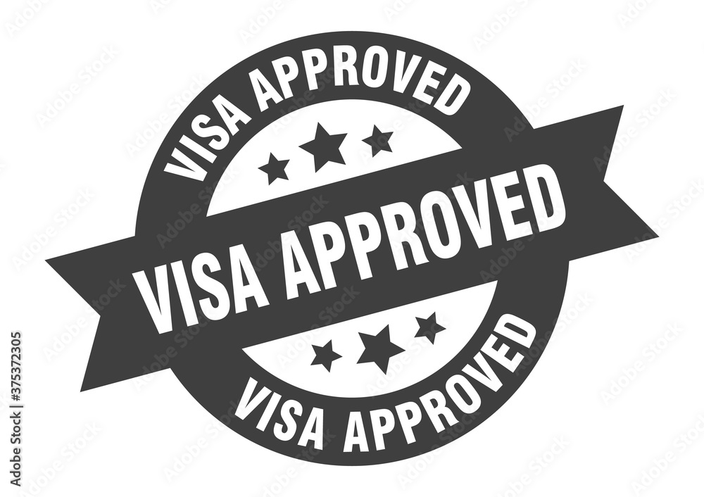 visa approved sign. round ribbon sticker. isolated tag