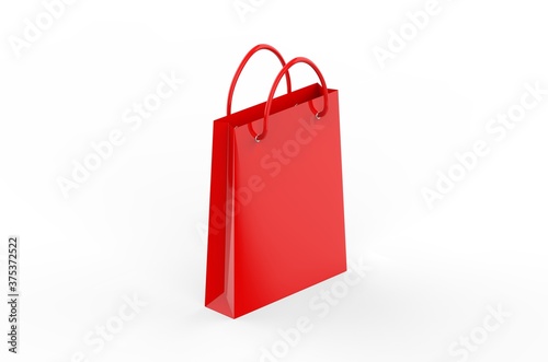 Red shopping paper bag, carry bag mockup template on isolated white background, 3d illustration