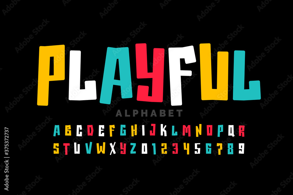 Playful style font design, childish letters and numbers