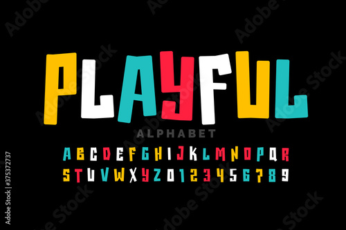 Playful style font design, childish letters and numbers photo