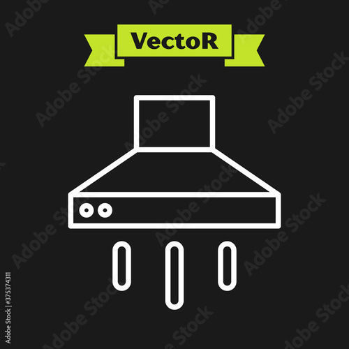 White line Kitchen extractor fan icon isolated on black background. Cooker hood. Kitchen exhaust. Household appliance. Vector.