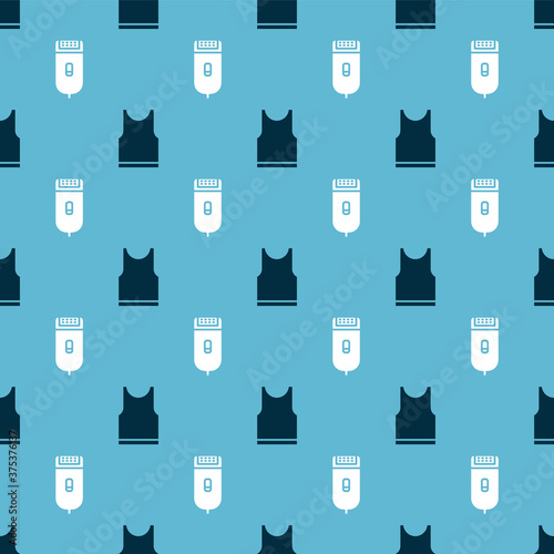 Set Sleeveless T-shirt and Electrical hair clipper or shaver on seamless pattern. Vector.