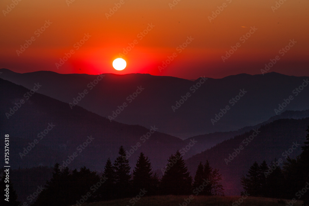 Amazing beautiful colorful sunset in the mountains, mountains nature, sunset