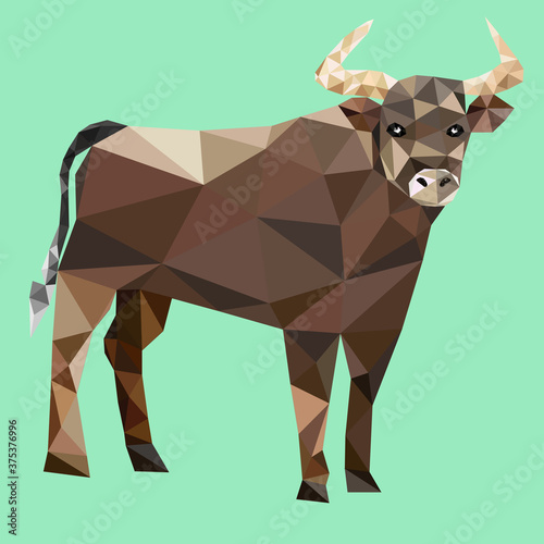 Vector illustration of new year bull. Low poly style. Bull icon minimalist design. The symbol of new 2021 year. The concept of power. The animal abstract drawing
