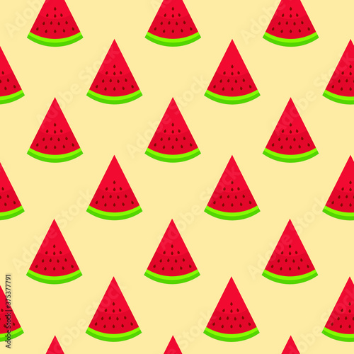 This is a seamless pattern of watermelon on a yellow background.