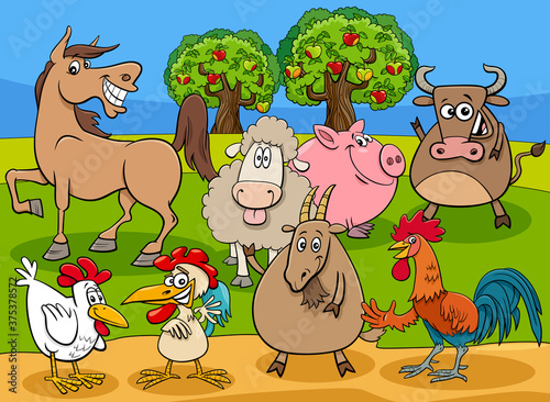 funny farm animals cartoon characters group