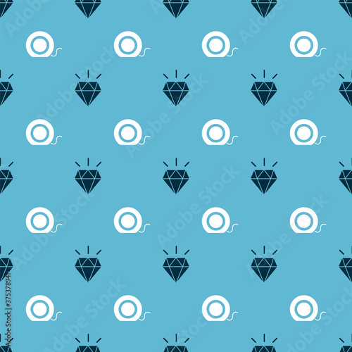 Set Diamond teeth and Dental floss on seamless pattern. Vector.
