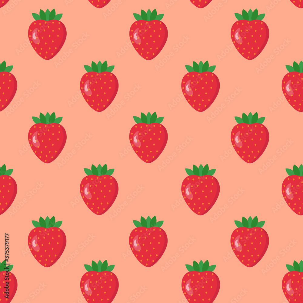 This is a seamless pattern of strawberry on a light background. Could be used for flyers, postcards, banners, gift paper, holiday decorations, etc.