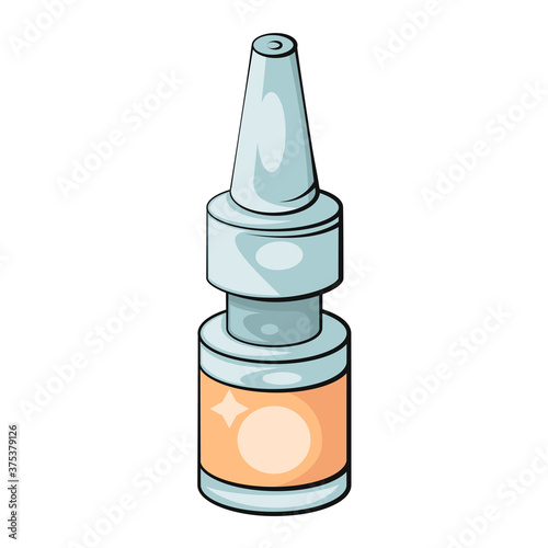 Vector nasal spray. Eye drops.  Medical Bottle with drops. Flat vector isolated illustration. 