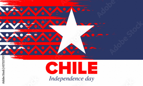 Chile Independence Day. Happy national holiday Fiestas Patrias. Freedom day. Celebrate annual in September 18. Chile flag. Patriotic chilean design. Poster, card, banner, template, background. Vector