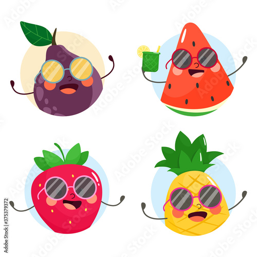 Fruit avatars in sunglasses. Collection. Vector illustration in cartoon flat style.