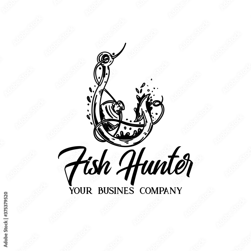 fish hunter illustration logo vector. fish hunter logo company.