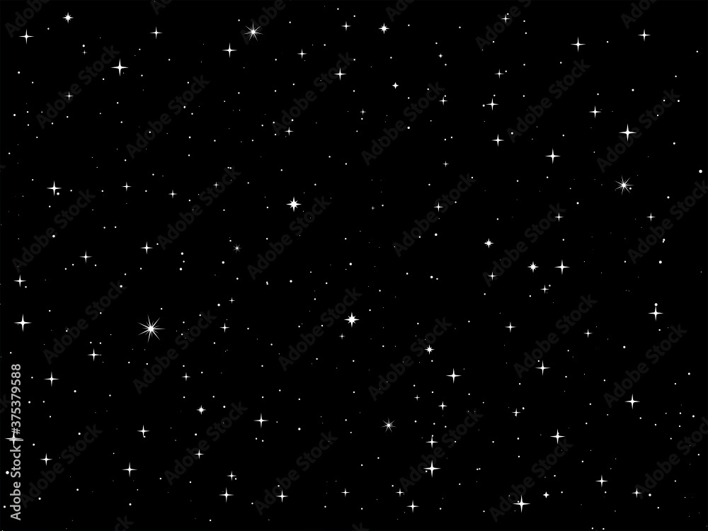Vector stars texture. Numerous white stars on black background digital illustration.