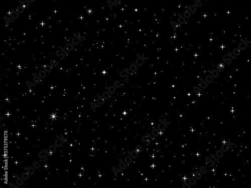 Stars texture. Numerous white stars on black background digital illustration.